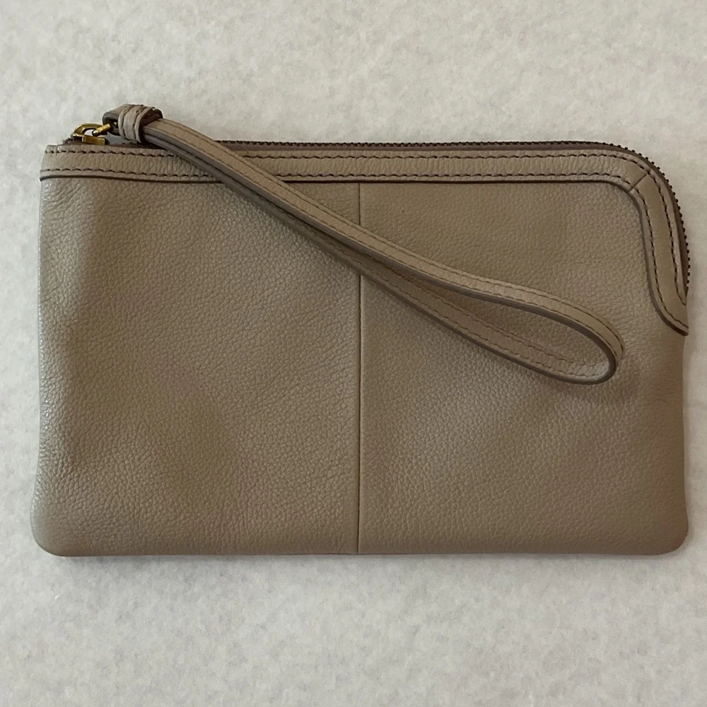 Fossil Taupe Leather Wristlet Clutch